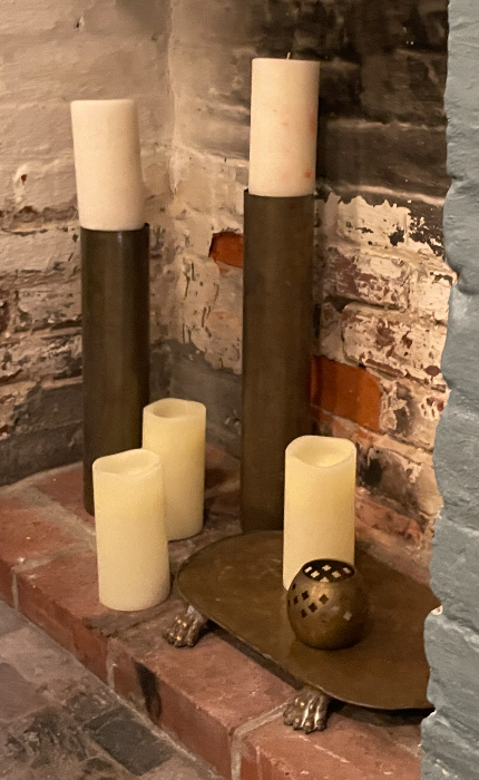 Set of Brass Pillar Candleholders and Candles