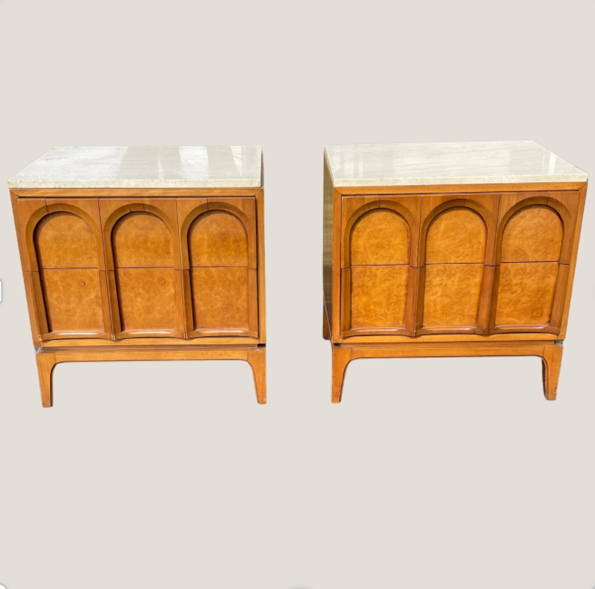 Arched Burlwood Nightstands - Pair