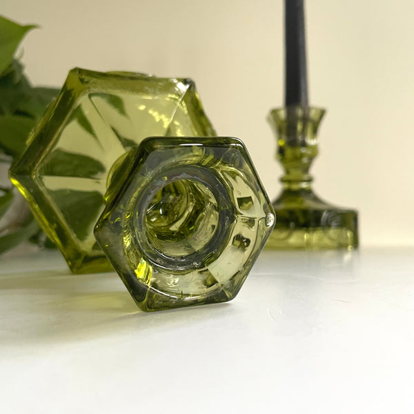 Green Glass Candleholders | Pair