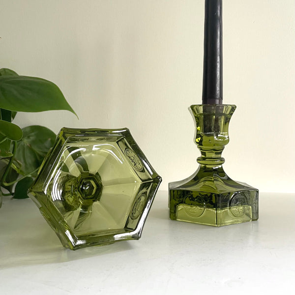 Green Glass Candleholders | Pair