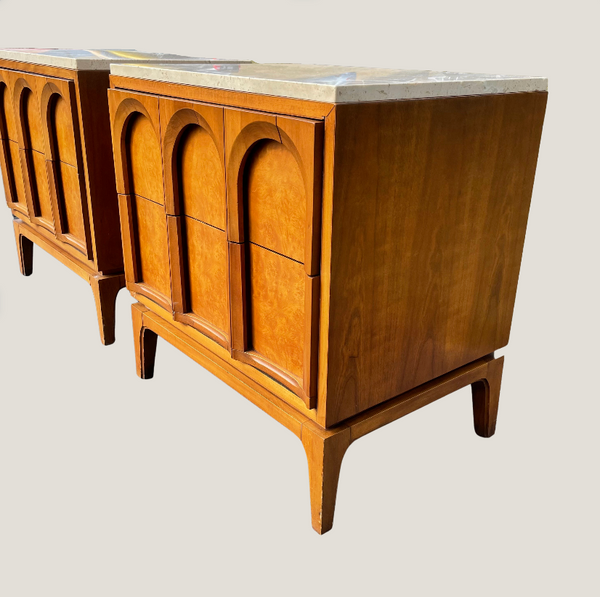 Arched Burlwood Nightstands - Pair