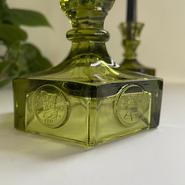 Green Glass Candleholders | Pair