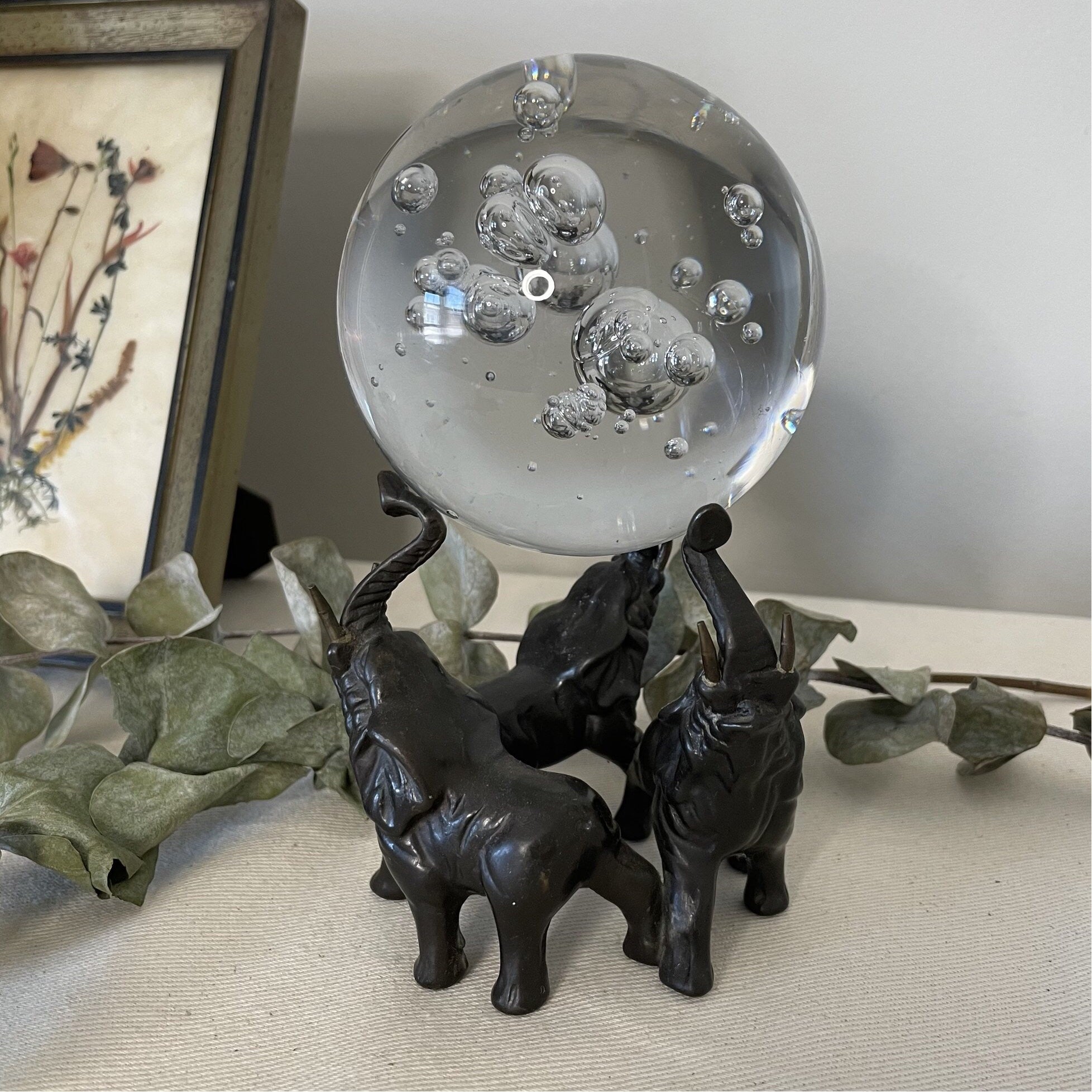 Bronze Elephants With Crystal Ball