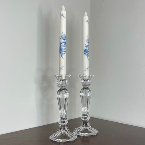 White Floral Taper Candlestick Pair | 10”