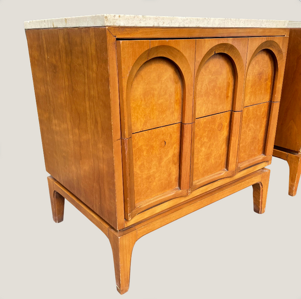 Arched Burlwood Nightstands - Pair