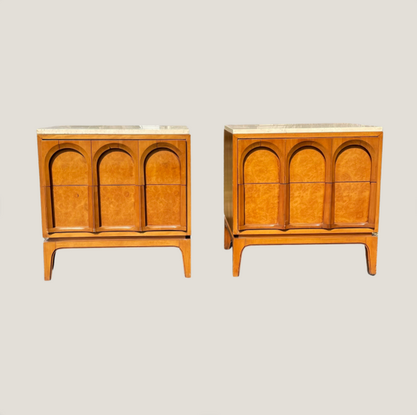 Arched Burlwood Nightstands - Pair